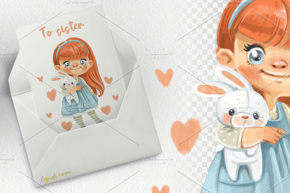 Cartoon girl with toy white bunny, a Person Illustration by Azuzlikus (Photo 2 of 3)