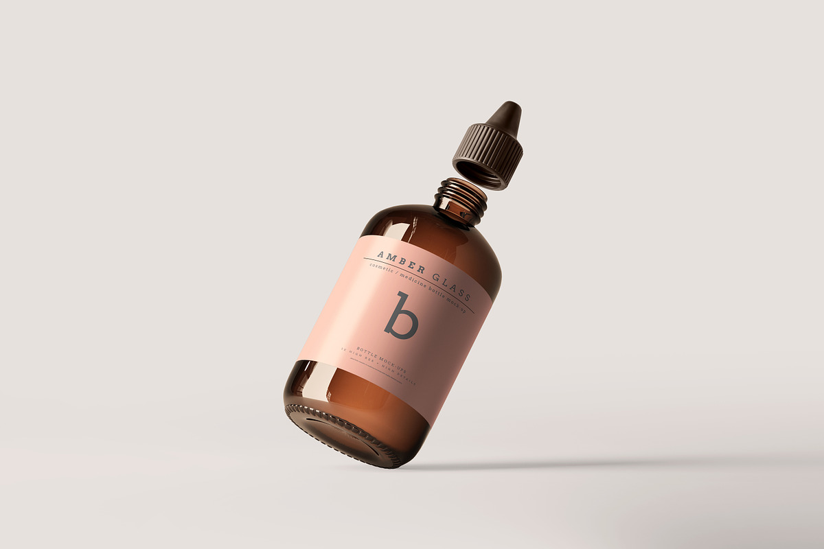 Amber Glass Bottle Mockups, a Cups & Container Mockup by pmvch (Photo 7 of 20)
