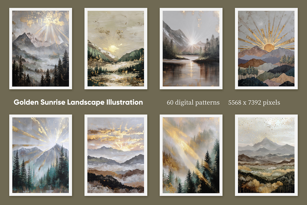 Golden Sunrise Landscape Art, a Decorative Illustration by Housui Patterns (Photo 3 of 12)