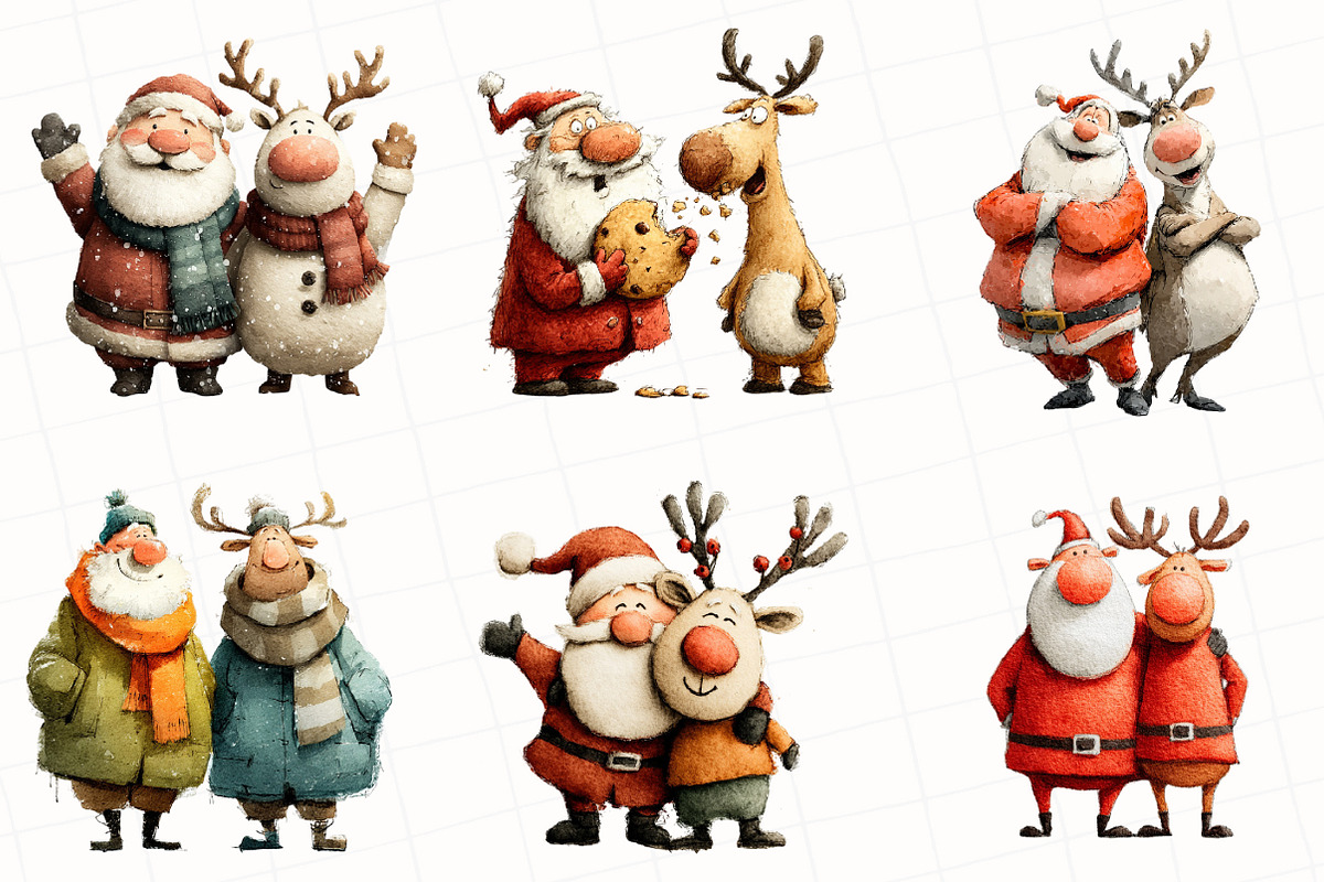 Whimsical Santa & Reindeer Clipart, an Illustration by OK Design (Photo 4 of 5)