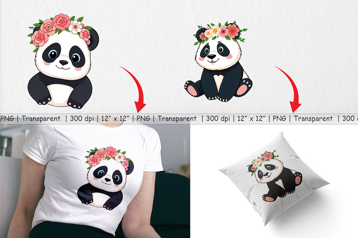 Floral Panda Clipart, a Graphic by Artnoy (Photo 4 of 5)