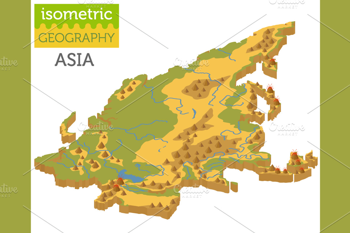 Asia isometric flora & fauna map, an Animal Illustration by pet design shop (Photo 5 of 5)