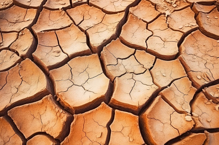 Dry cracked land in a desert, in the style of terracotta, enviro, a Nature Photo by designvectx