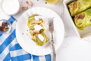 Homemade cabbage rolls with chicken meat, a Food & Drink Photo by Rimma