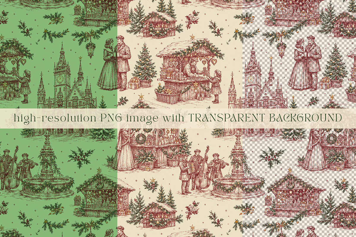 Vintage Christmas Toile Pattern, a Pattern Graphic by Olya Creative (Photo 5 of 10)