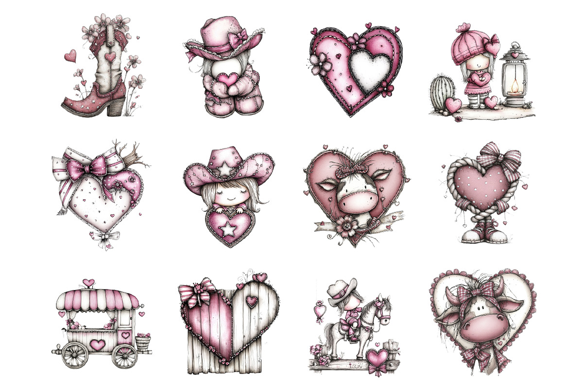 Whimsical Howdy Valentine's Clipart, an Illustration by Design Market (Photo 3 of 3)