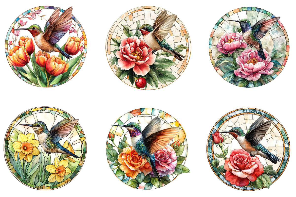 Hummingbird Round Stained Glass Png, an Illustration by Designworld (Photo 3 of 5)