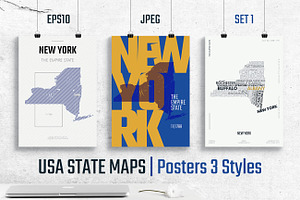 USA State Maps Posters 3 Styles 1