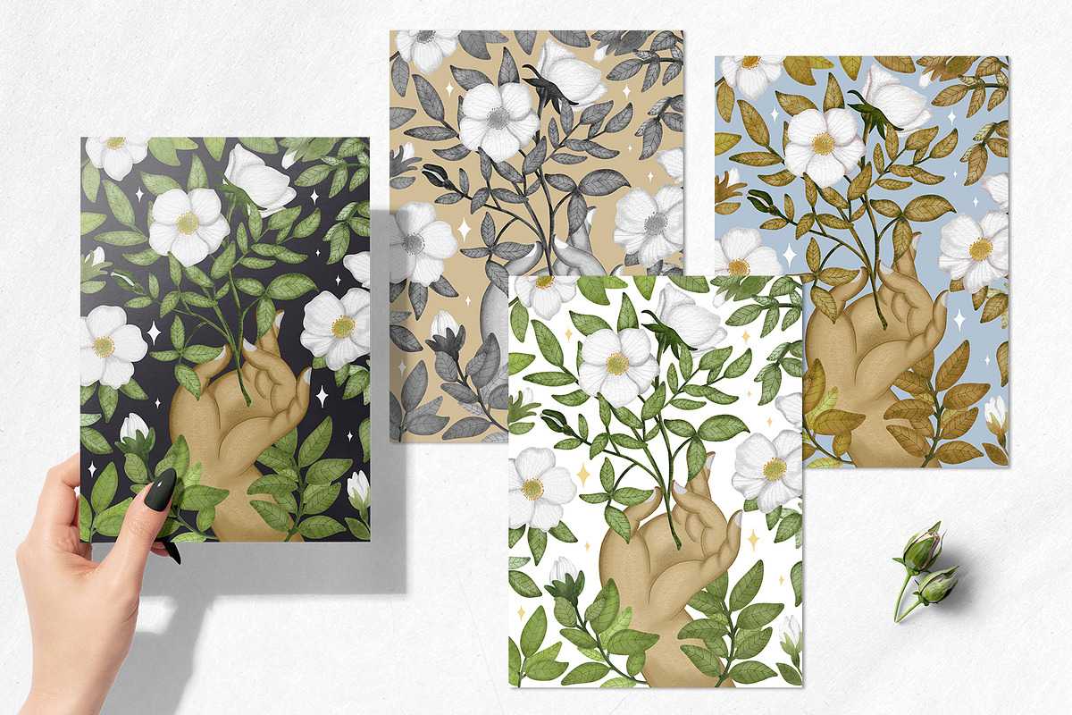 Cherokee rose clipart pattern set, a Decorative Illustration by Yelloo Fish (Photo 15 of 21)