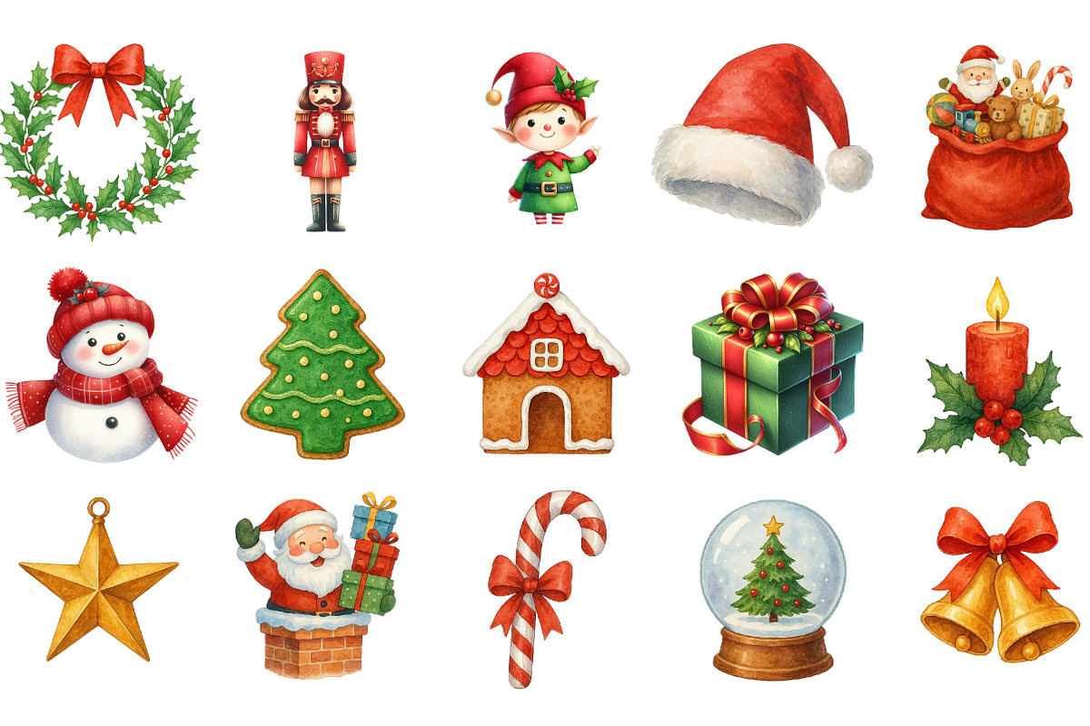 Vintage Christmas Watercolor Clipart, an Illustration by Designking (Photo 2 of 5)