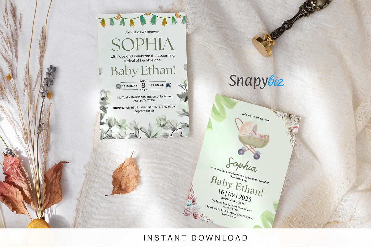 Green Baby Shower Invitation Temp, a Card Template by Snapybiz (Photo 1 of 6)