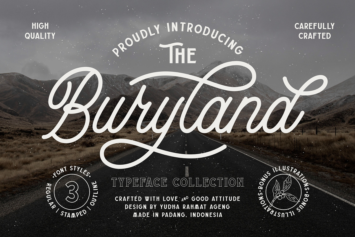 Buryland Typeface Family, a Script Font by YdhraStudio (Photo 1 of 15)