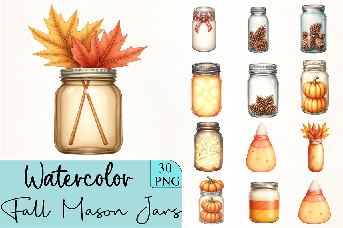 Fall Mason Jars Clipart Bundlev, an Illustration by CrexoraLab (Photo 5 of 5)