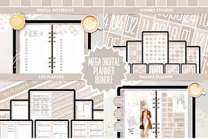 Beige Digital Planner Mega Bundle, a Templates & Theme by SunshineStudioBoutique