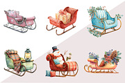 Christmas Sleigh Sublimation Clipart, an Illustration by Design Market (Thumbnail 2 of 3)