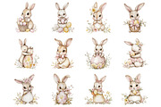 Watercolor Easter Bunnies Clipart, an Illustration by Designking (Thumbnail 2 of 5)