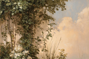 Serene Wildflower Meadow Wallpaper, an Illustration by Virgo Studio