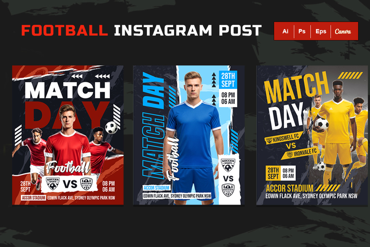 Football Match Day Instagram Post, a Social Media Template by Jiwstudio (Photo 3 of 4)
