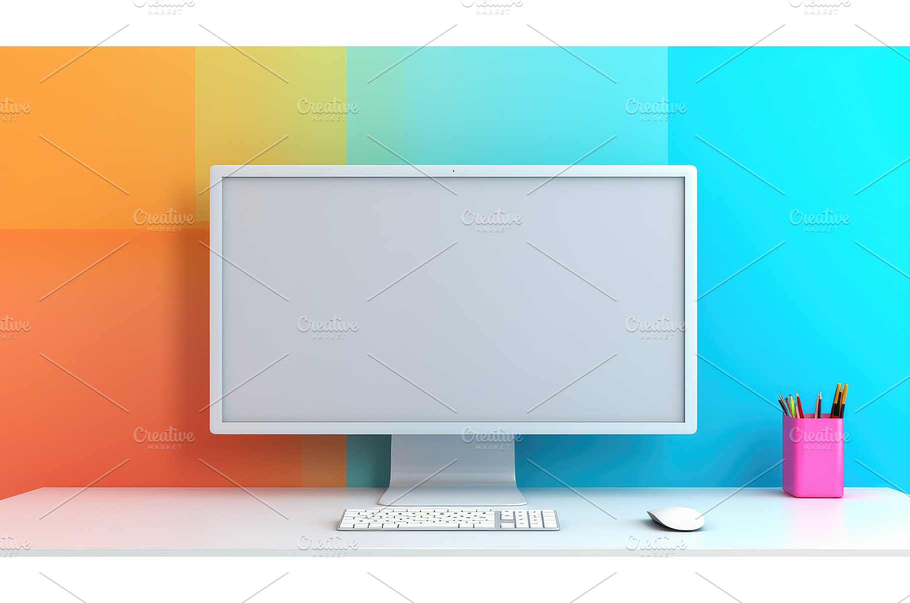 minimalist computer screen desk ai, a Technology Photo by pikepicture