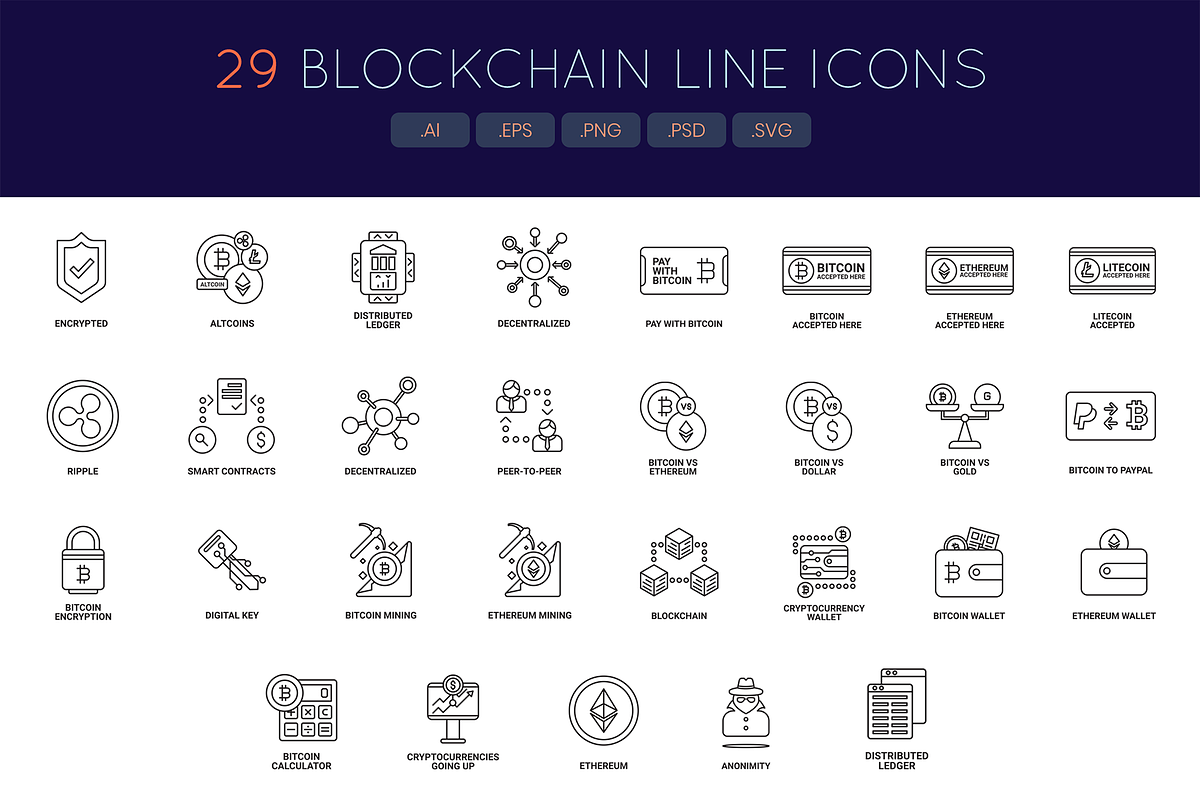 Bitcoin & Cryptocurrency Line Icons, an Outline Icon by Flat Icons (Photo 1 of 4)