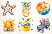 Watercolor Funky Summer Clipart, an Illustration by DreamCafeArt (Thumbnail 4 of 4)