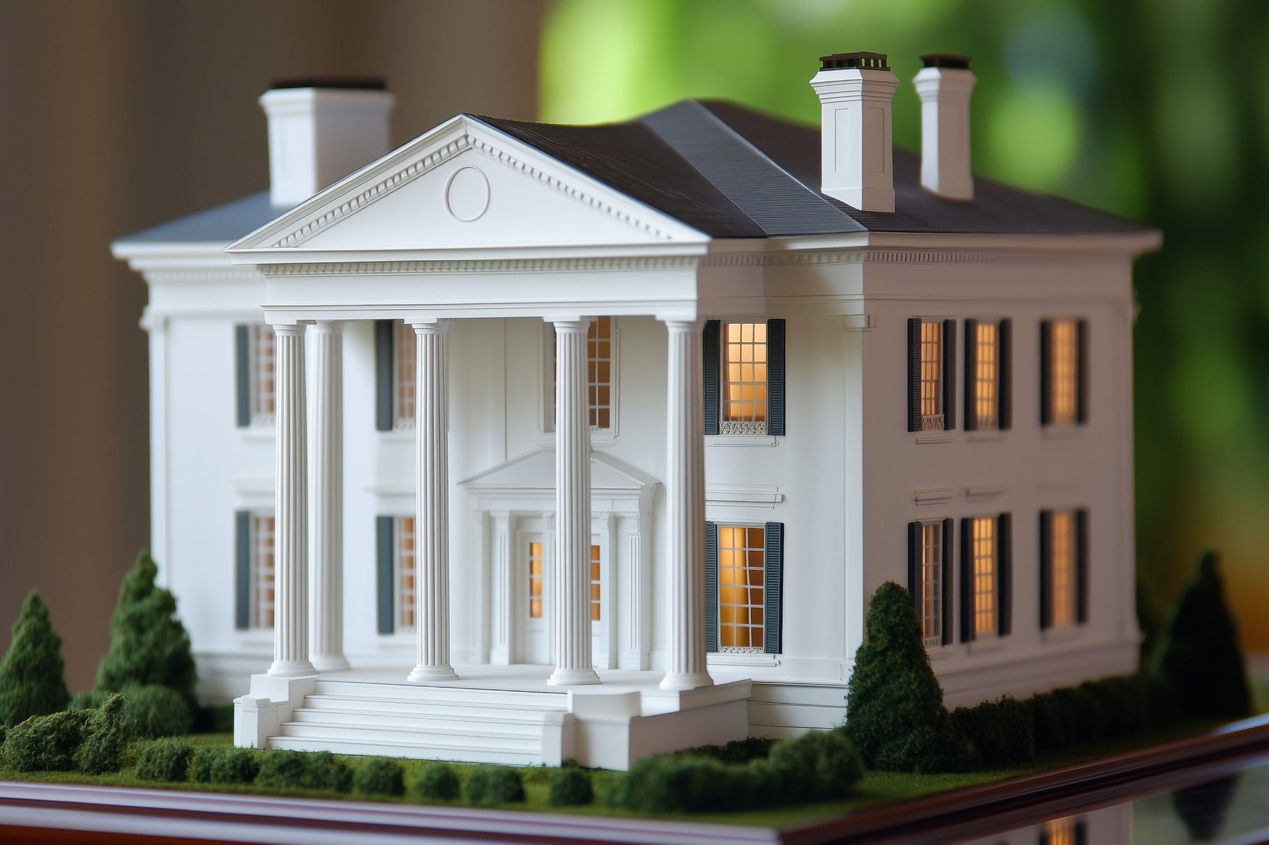 A Greek Revival house style detailed model of a classic white mansion ...
