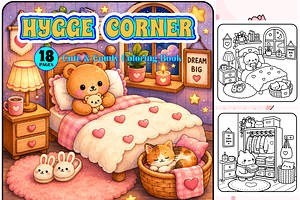 Hygge Corner Cute & Comfy Coloring, an Animal Illustration by Design Zone