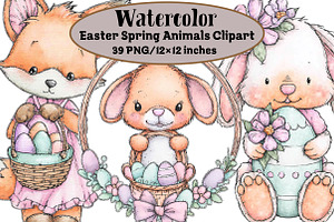 Easter Spring Animals Clipart, an Illustration by Design Market