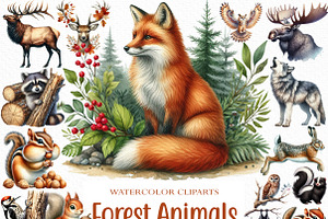 Forest Animals Watercolor Clipart, an Illustration by Craft Nest