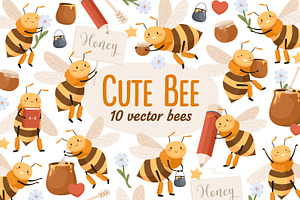 Cute bee, childish cartoon set, an Animal Illustration by Good Studio