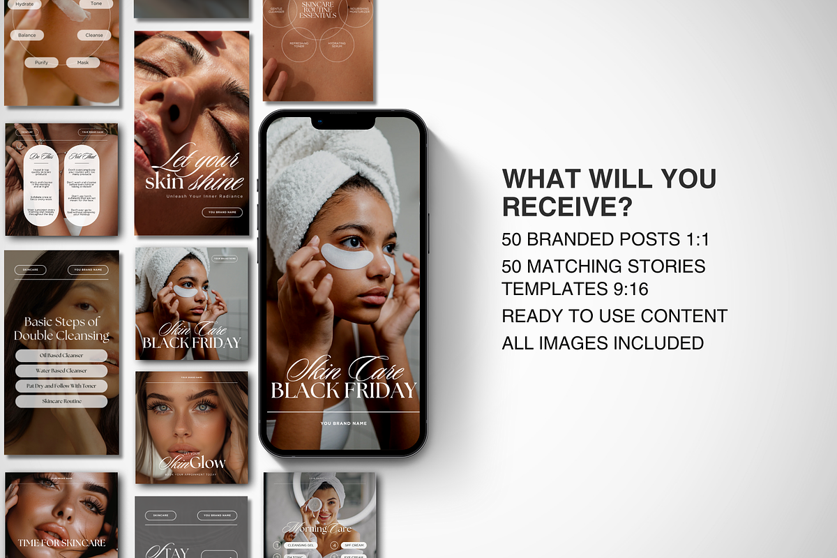 Skincare Instagram Templates Canva, a Social Media Template by DesignsbyMariaStudio (Photo 2 of 10)