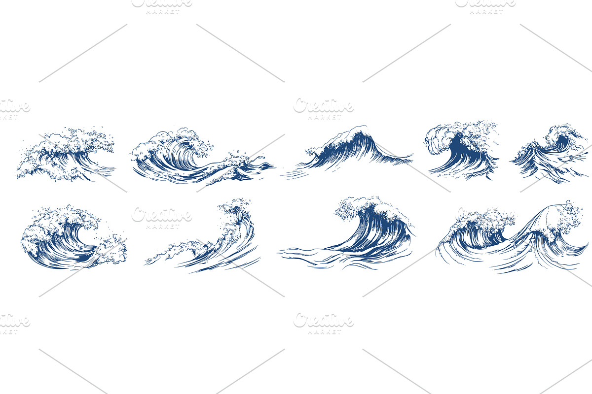 Sea waves, isolated ocean wave with, an Illustration by Valerie Bodnar
