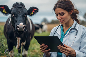 Veterinarian checking a cow's health, an Animal Photo by Pixeness Studio