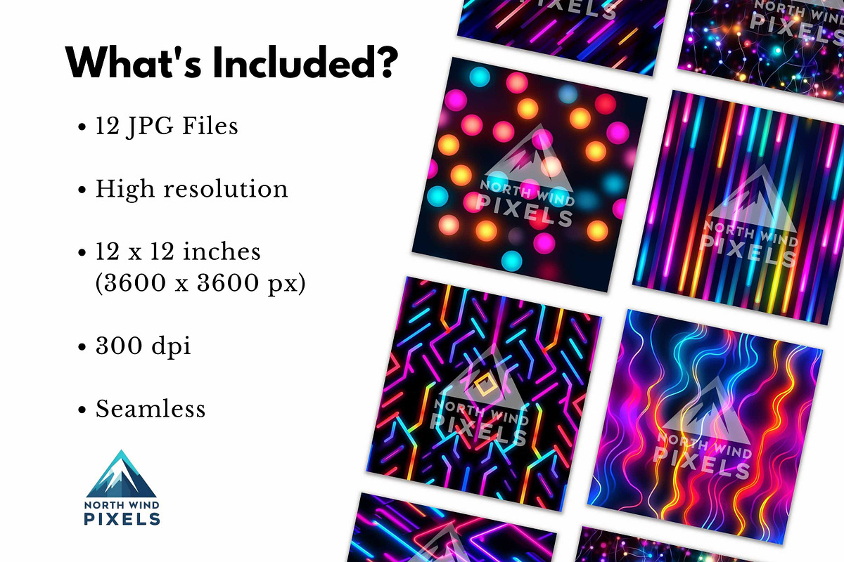12 Neon Glow Digital Papers, a Pattern Graphic by NorthWindPixels (Photo 3 of 4)