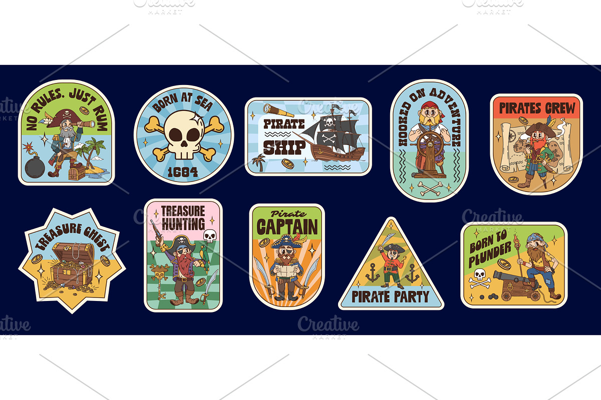 Pirate groovy label stickers, a Person Illustration by Buch&Bee