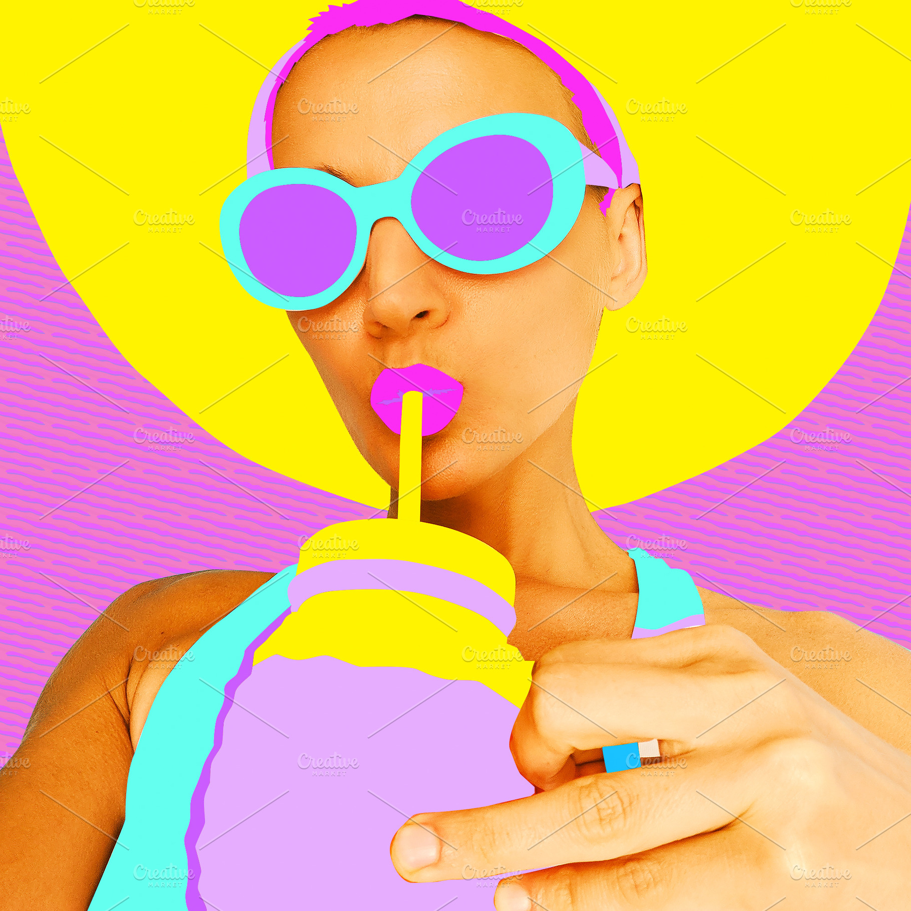 Fashion minimal collage. Mix photo and illustration. Stylish bea, a Beauty & Fashion Photo by Jenya Porechenskaya