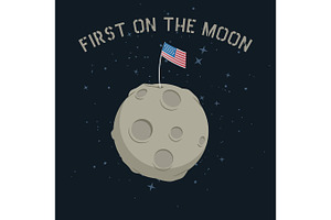 American Flag Stands On On The Moon.