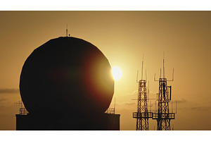 Radome and radio towers silhouette, a Technology Photo by Goinyk