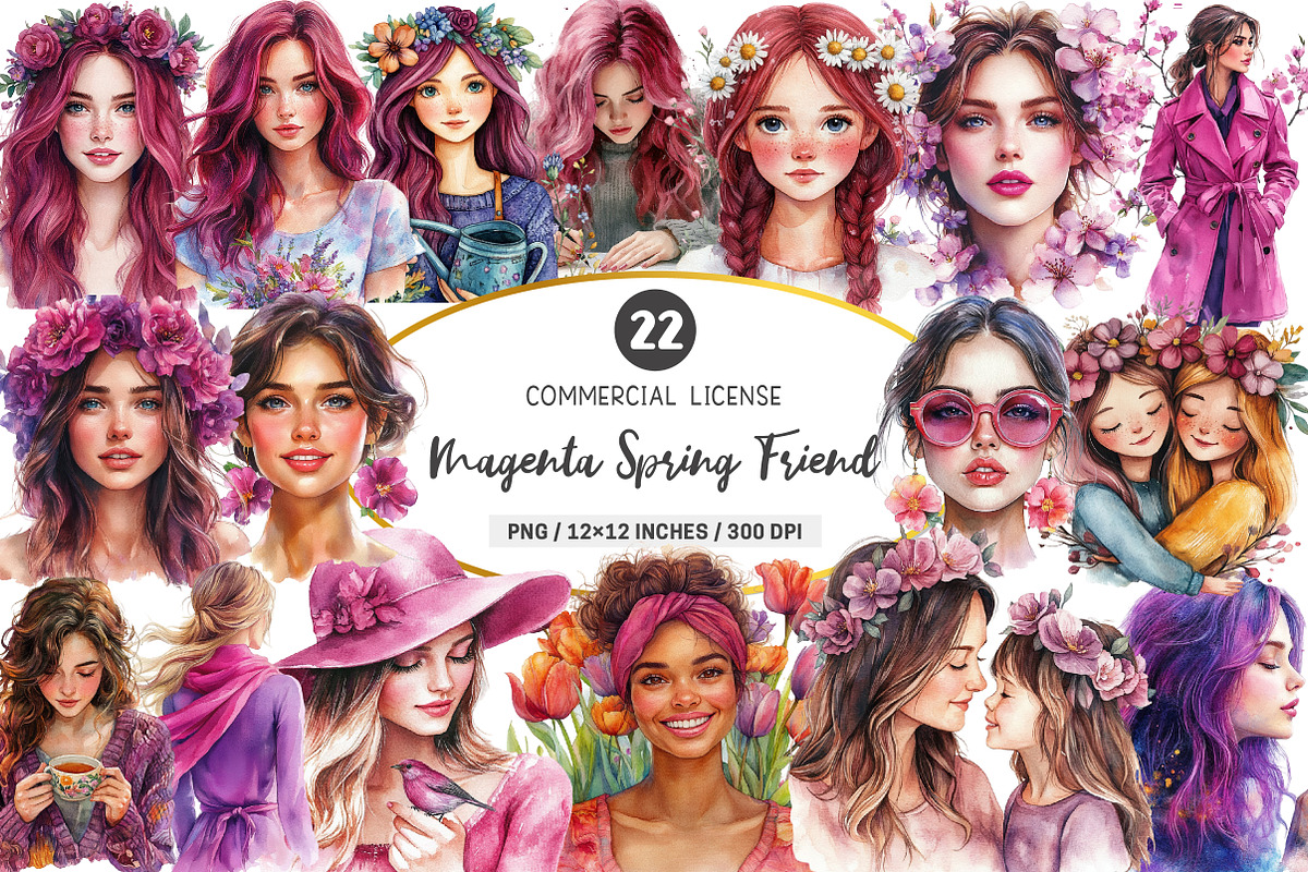 Watercolor Magenta Spring Friend PNG, an Illustration by SinaCreation (Photo 1 of 5)