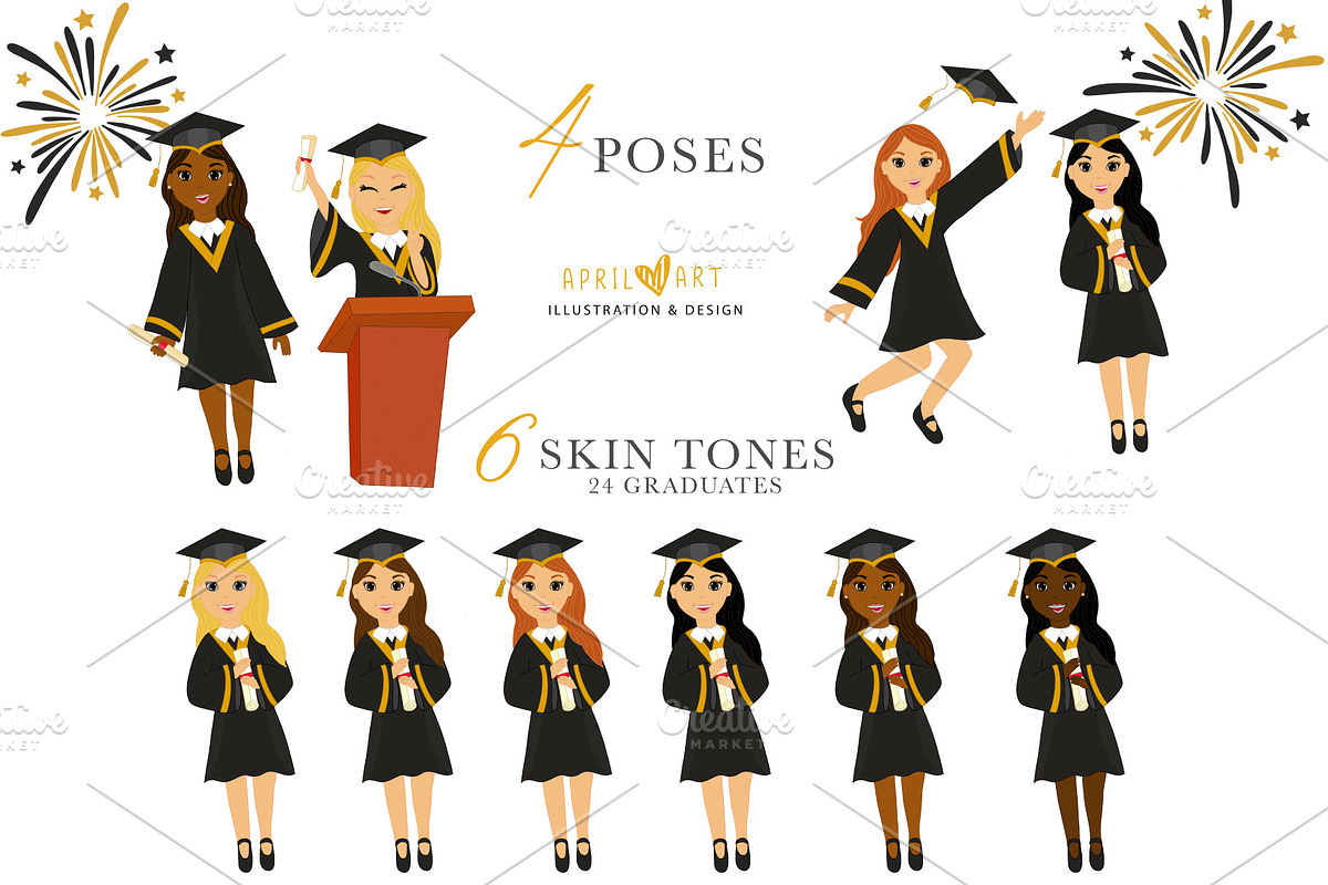 Little Graduate Kids Clipart, an Illustration by Oh Darling Graphics (Photo 2 of 3)