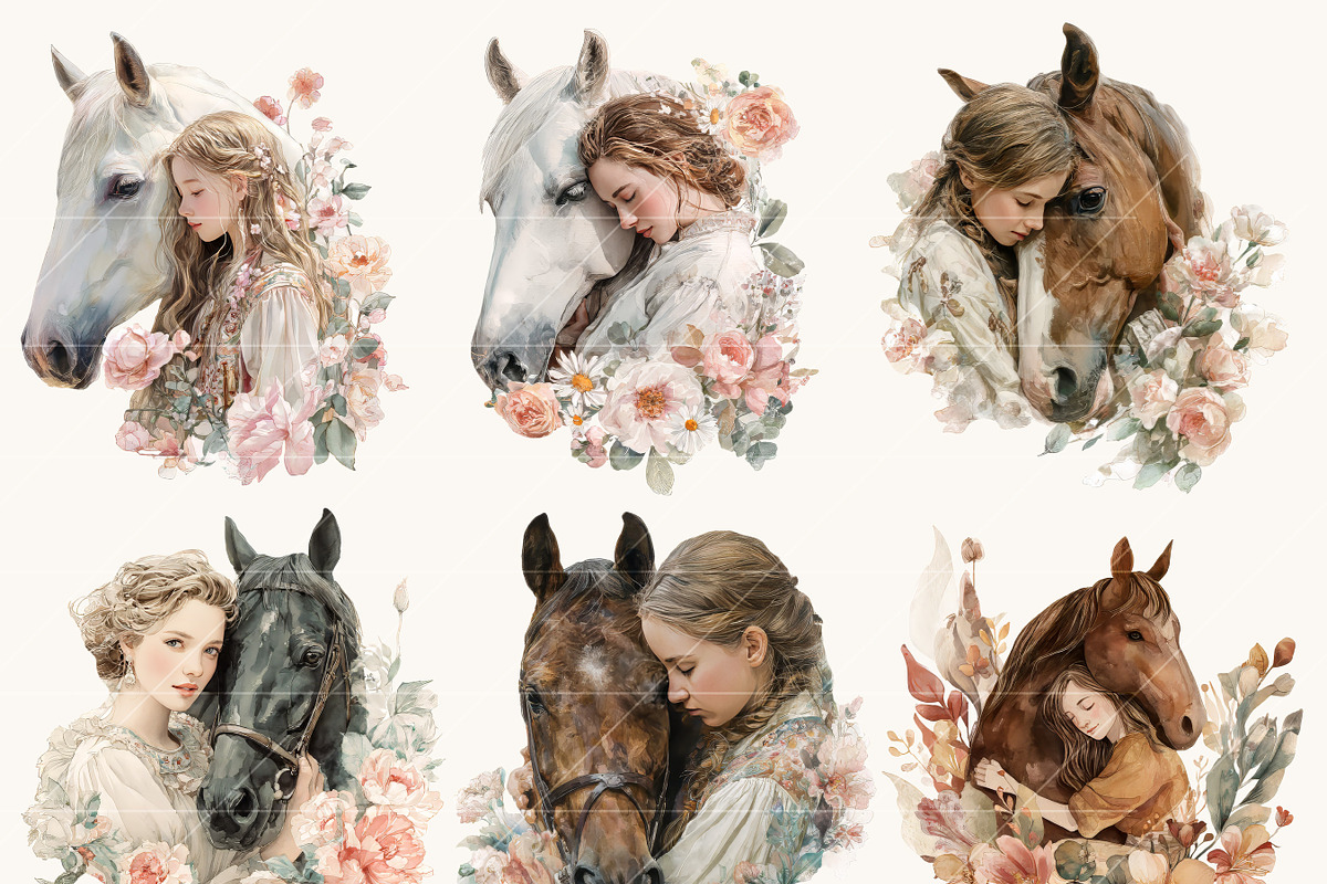 Watercolor Floral Horse & Girl Clip, a Person Illustration by Design Scotch (Photo 8 of 8)