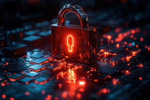 Digital lock on circuit board with g, a Photo by Tanuart