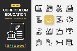 Curriculum Education Icons, an Outline Icon by Spacepixel Creative
