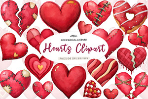 watercolor hearts clipart, an Illustration by CreationArt