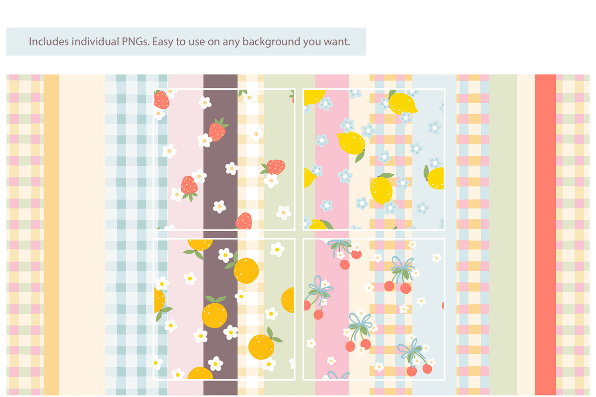 Blooming Fruits Gingham Patterns, a Pattern Graphic by Svitlana Kharchuk (Photo 6 of 8)