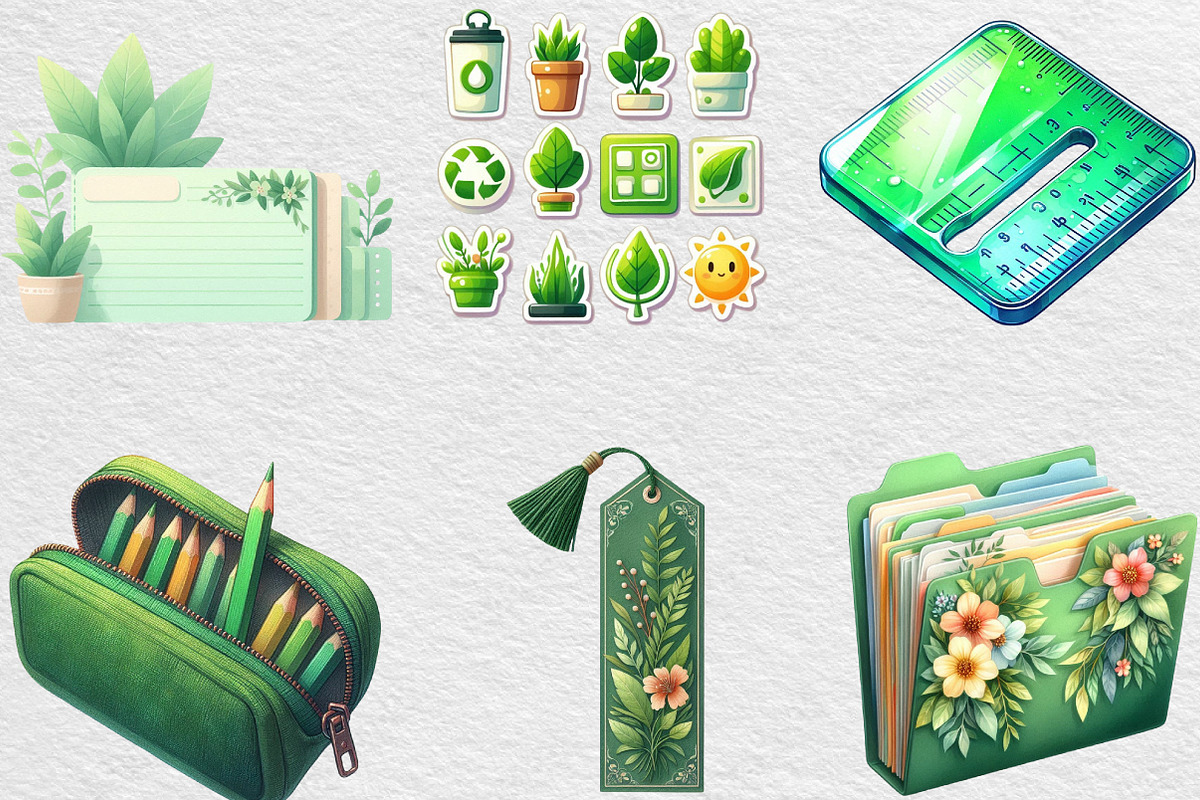 Watercolor Green Planner Clipart, an Illustration by Black Bird Studio (Photo 3 of 6)