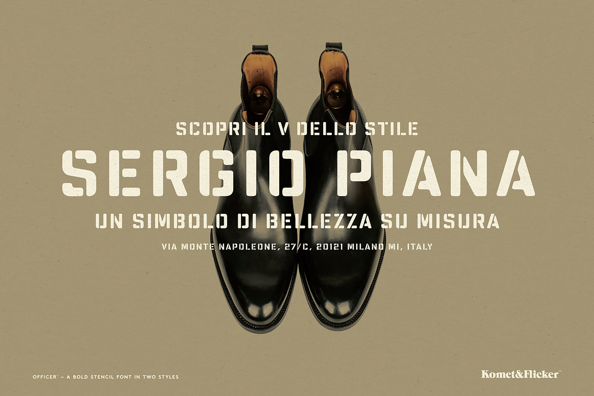 Officer - A Bold Stencil Font, a Sans Serif Font by Komet & Flicker (Photo 7 of 15)