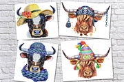 Cute watercolor bulls, an Animal Illustration by Watercolor fantasy (Thumbnail 4 of 5)