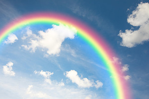 Blue sky and rainbow containing aged, aging, and air