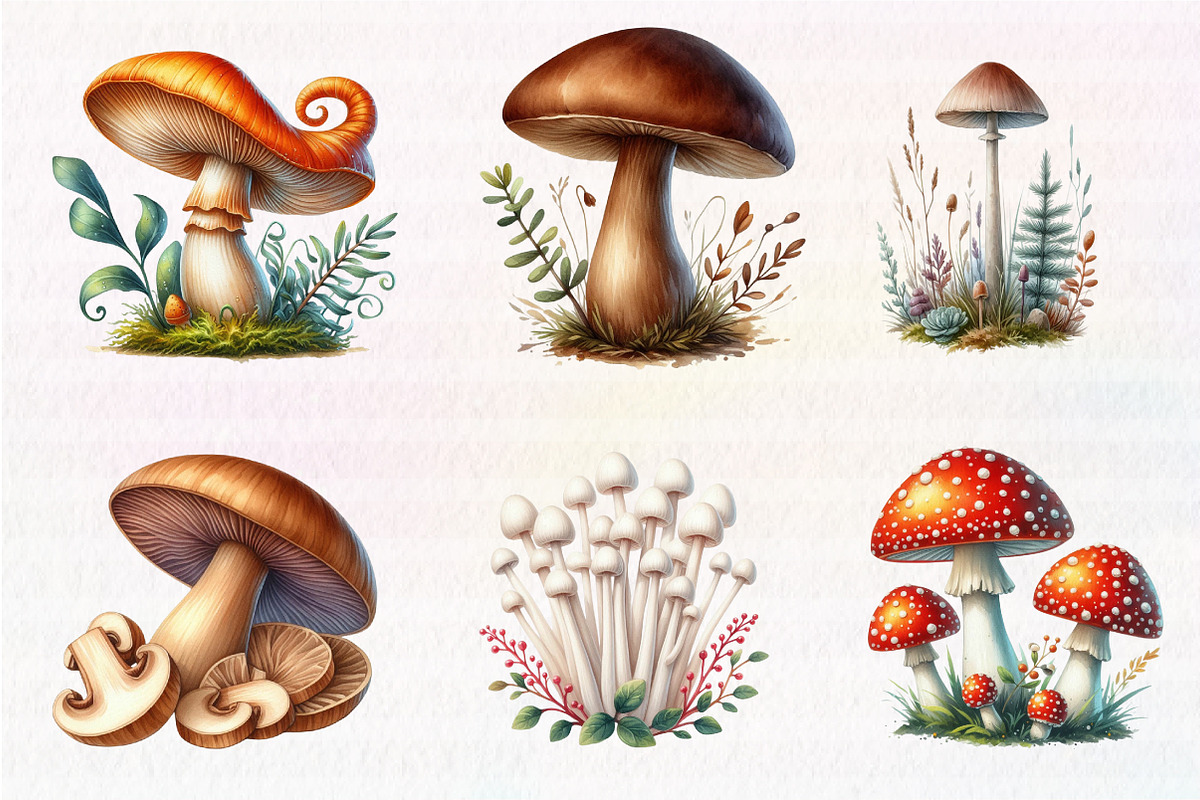 Watercolor Mushroom Clipart, an Illustration by CreationArt (Photo 5 of 7)